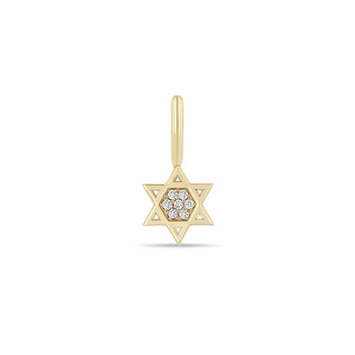 14K Yellow Gold Mini Pave Diamond Star of David Charm