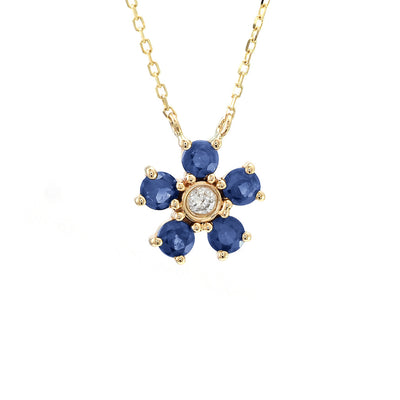 14K Yellow Gold Sapphire and Diamond Flower Necklace