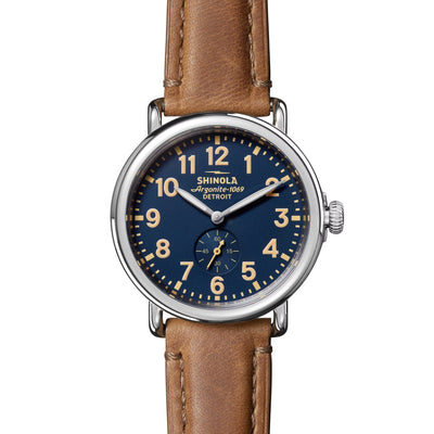 41MM Runwell Sub Second with Navy Dial and British Tan Leather Strap