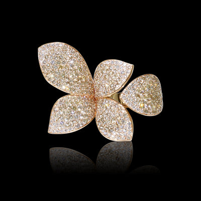 Giardini Segreti Pavé Diamond & Brown Flower & Leaf Ring in 18K Rose Gold, 4.39cttw