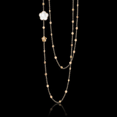 Bon Ton Sautoir Diamond and Milky Quartz Necklace in 18K Rose Gold, 9.81cttw