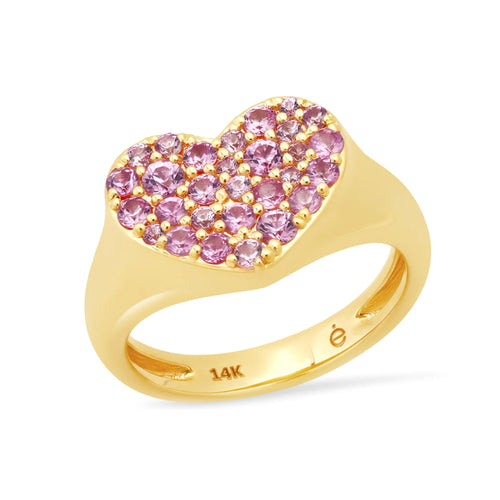 Pink Sapphire Heart Signet Ring in 14K Yellow Gold