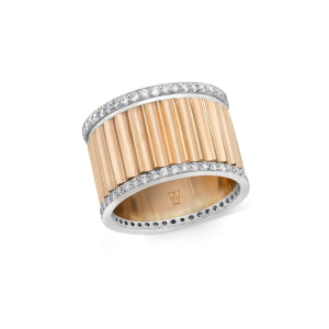 Clive Diamond-Lined Fluted Band Ring in 18k White & Rose Gold, 0.73 cttw