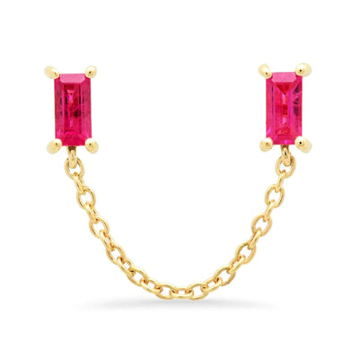 Chain Stud with Ruby Baguette in 14K Yellow Gold