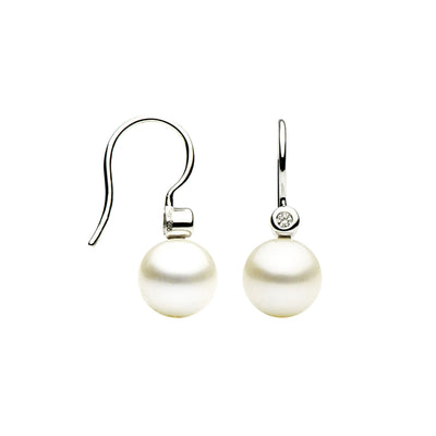 9-10MM Freshwater Pearl and Diamond Accent Drop Earrings in 18K White Gold