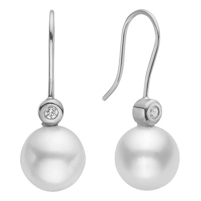 18K White Gold Diamond and Freshwater Pearl Drop Earrings