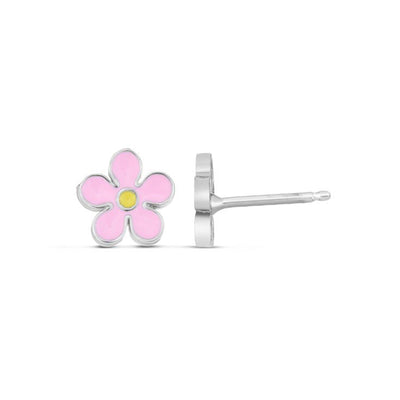 Baby Pink Flower Earrings in Sterling Silver
