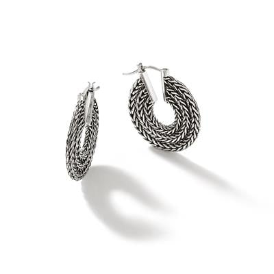 John Hardy Sterling Silver Rata Chain Hoop Earrings