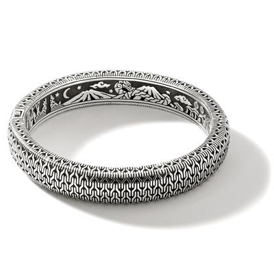 John Hardy Sterling Silver Carved Chain Hinged Bangle Bracelet