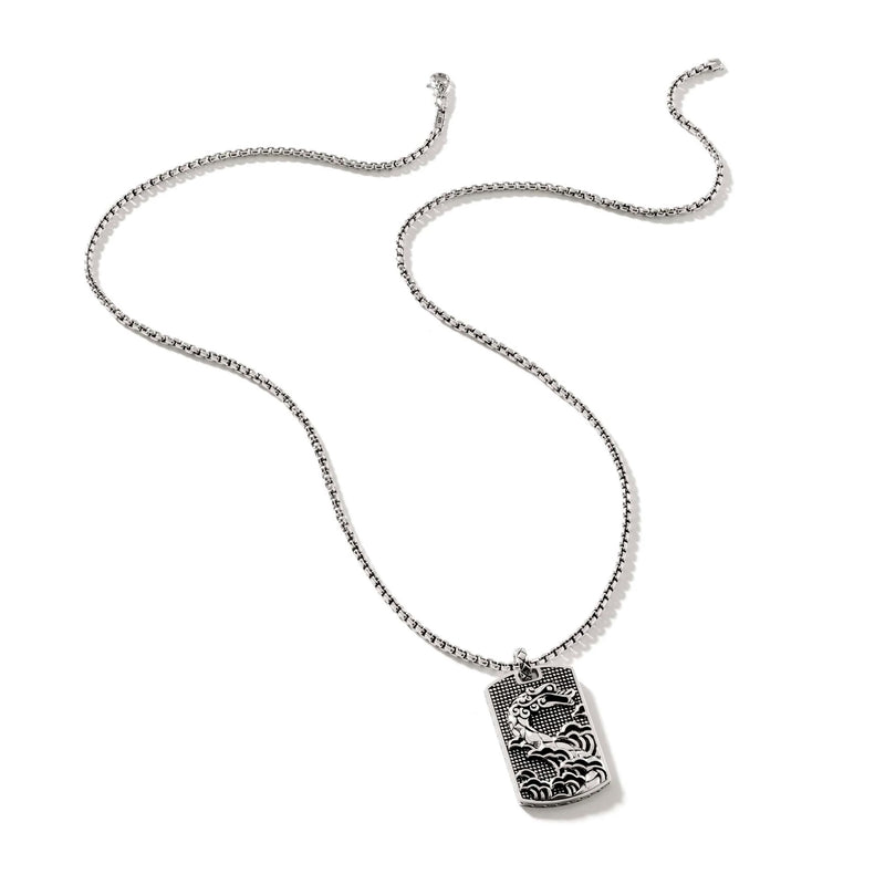 Naga Dog Tag Pendant with Box Chain, Sterling Silver, 22 Naga Dog Tag Pendant with Box Chain, Sterling Silver, 22