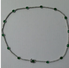14K WHITE GOLD EMERALD AND DIAMOND NECKLACE