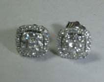 14K WHITE GOLD DIAMOND CUSHION CLUSTER EARRINGS