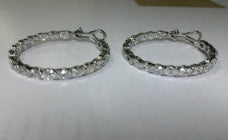 30 Diamond In-Out Hoop Earrings in 14K White Gold