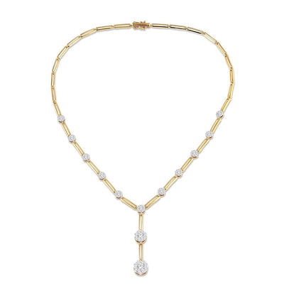 Diamond Cluster by the Yard Paperclip Link Lariat Necklace in 14K White & Yellow Gold, 2.00cttw