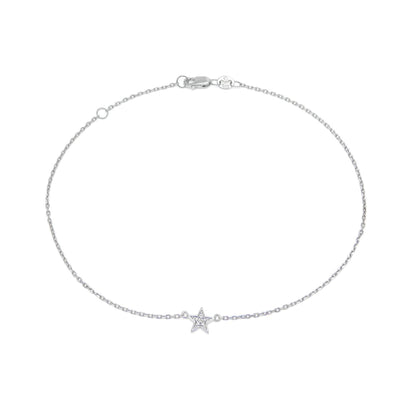 Stationed Star Diamond Pendant Anklet in Sterling Silver