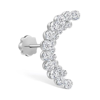 Invisible Set Diamond Apsara Curve Threaded Stud Earring in 18K White Gold