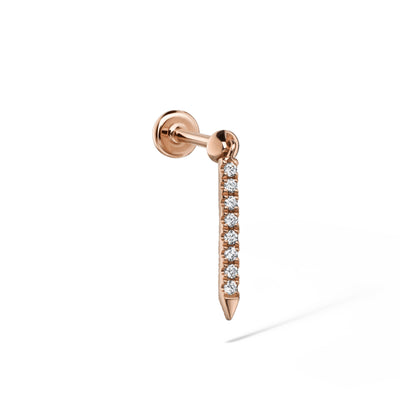 Diamond Bar Dangle Charm Threaded Single Stud Earring in 18K Rose Gold