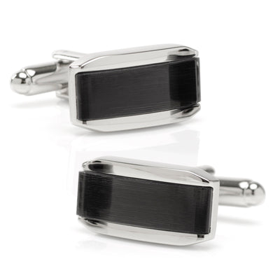 Silver tone and Dark Gray Cat's Eye Stone Cuff Links