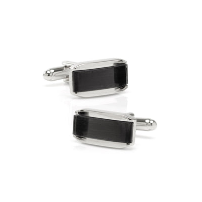 Silver tone and Dark Gray Cat's Eye Stone Cuff Links