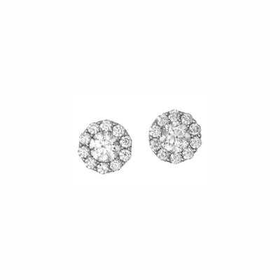 Diamond Halo with Diamond Center Stud Earrings in 14K White Gold, 2.10cttw
