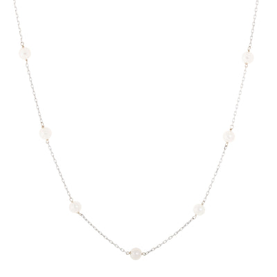 18" Stationed 5-5.5MM Pearl Necklace in 14K White Gold