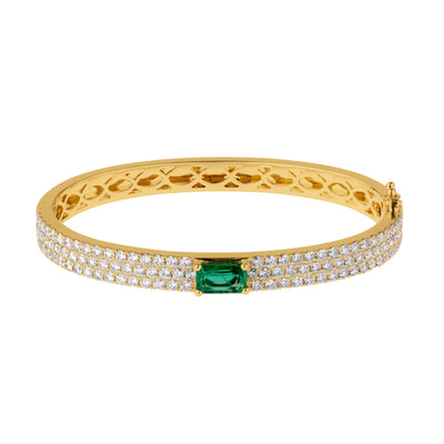 18K Yellow Gold Emerald and Diamond Bangle Bracelet