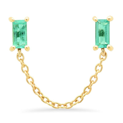 Emerald Baguette Stud Earrings in 14K Yellow Gold