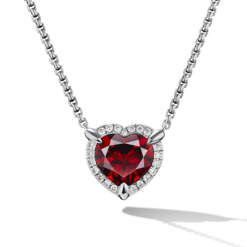 Sterling Silver Necklace Heart Shaped Locket With Garnet