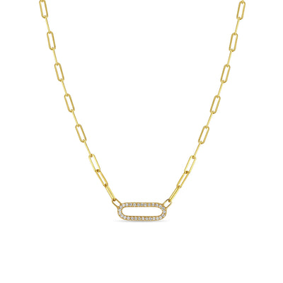 14K Yellow Gold Diamond Oval Link Paperclip Chain Necklace