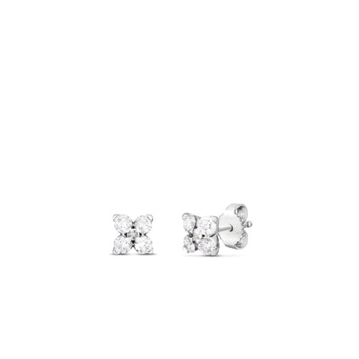 Love in Verona Small Flower Diamond Stud Earrings in 18K White Gold