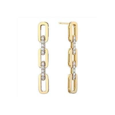 Diamond 3 Link Drop Earrings in 18K Yellow Gold, 0.43cttw