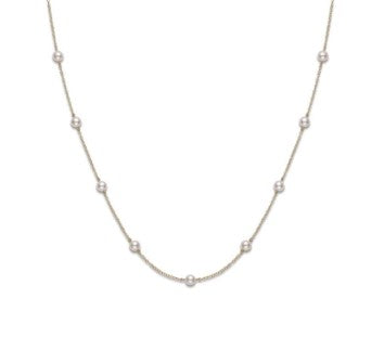 18K Yellow Gold Akoya 6.5MM Pearl Station Necklace