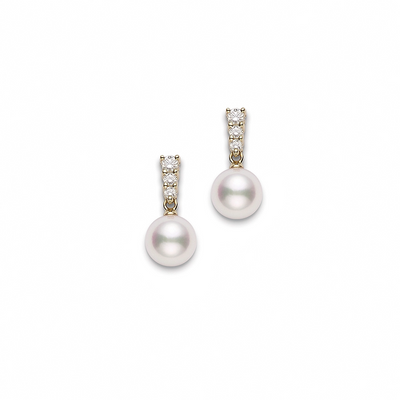 Morning Dew Akoya Cultured Pearl Earrings in 18K Yellow Gold