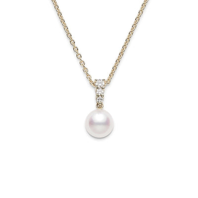 18K Yellow Gold 8MM Pearl and Diamond Pendant Necklace