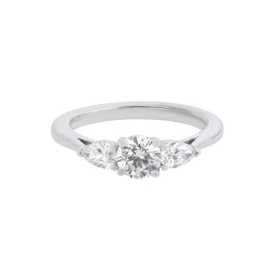Triple Pear-Cut and Round Diamond Engagement Ring in 18K White Gold, 1.05cttw