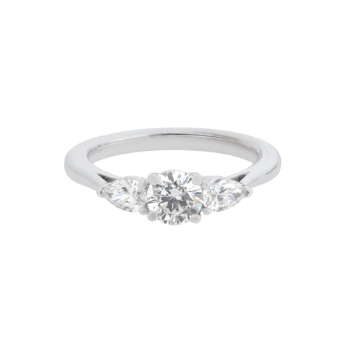 Triple Pear-Cut and Round Diamond Engagement Ring in 18K White Gold, 1.05cttw