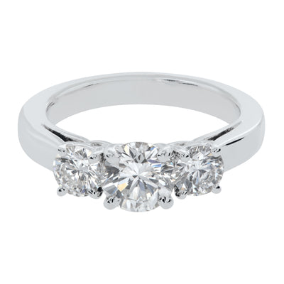 Triple Round-Cut Diamond Engagement Ring in Platinum, 1.75cttw