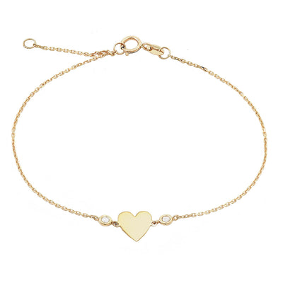 Heart Bracelet with 2 Diamonds in 14K Yellow Gold