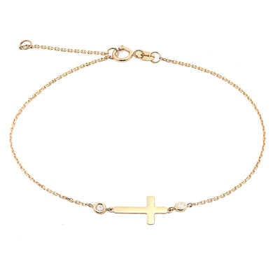 Stationed Bezel Set Diamond and Cross Bracelet in 14K Yellow Gold