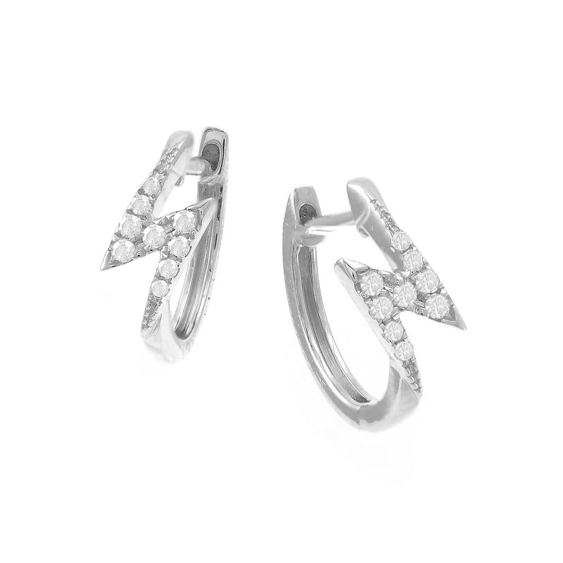 Diamond Lightning Bolt Huggie Hoop Earrings in 14K White Gold