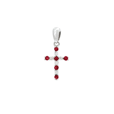 Diamond and Ruby Cross Pendant in 14K White Gold