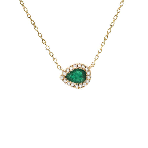 14K Yellow Gold Emerald and Diamond  Necklace