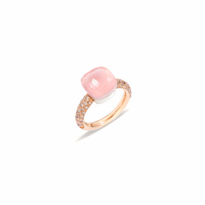 Rose Quartz, Chalcedony and Brown Diamond Nudo Classic Ring in 18K Rose and White Gold