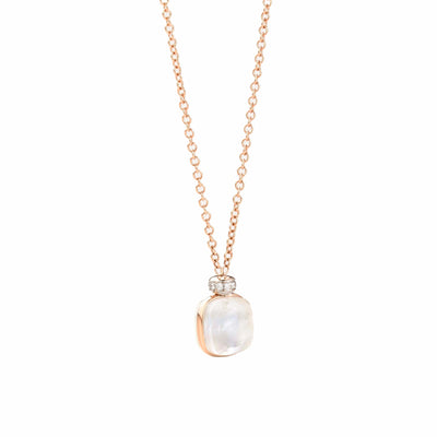18" Topaz, Mother of Pearl and Diamond Nudo Pendant Necklace in 18K Rose and White Gold