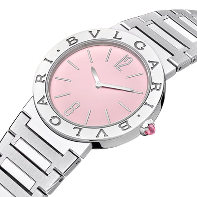 33MM Stainless Steel Bulgari Watch with Baby Pink Dial