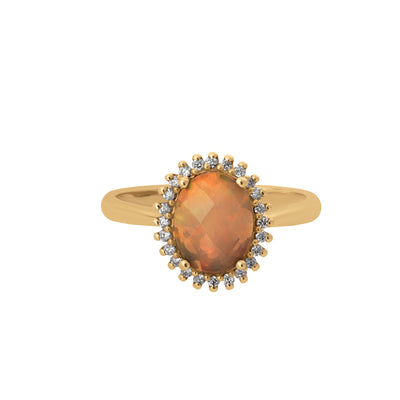 Diamond Halo Opal Ring in 14K Yellow Gold, 1.35cttw