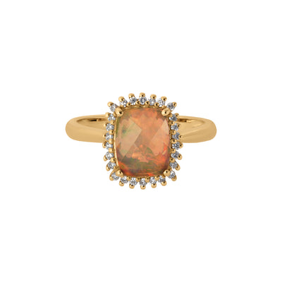 Diamond Halo Cushion Opal Ring in 14K Yellow Gold, 1.50cttw