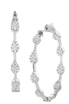 14K White Gold Diamond Hoop Earrings