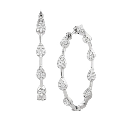 14K White Gold Diamond Hoop Earrings