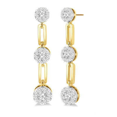 Diamond Station Paperclip Link Drop Earrings in 14K Two-Tone Gold, 0.75cttw